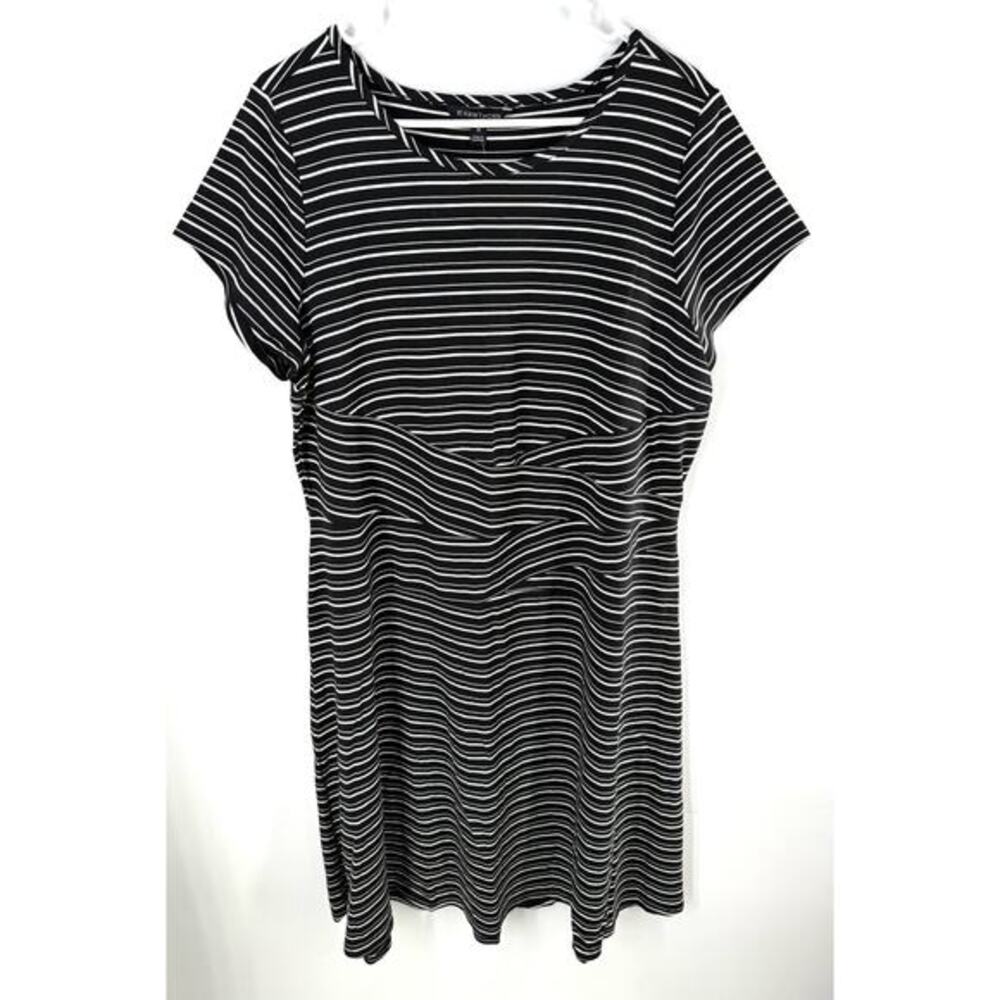 41 Hawthorn Women 2X Black/White Striped Catalyna Ponte Dress Cap Sleeve Stretch